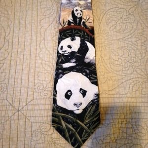 100% Silk Vtg. Panda Tie "Panda Luncheon" By Marc Dennis. 1995